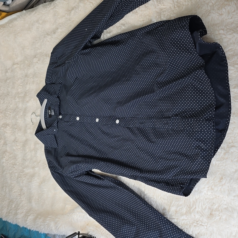 H&M Men's Navy Blue Polka Dot Shirt